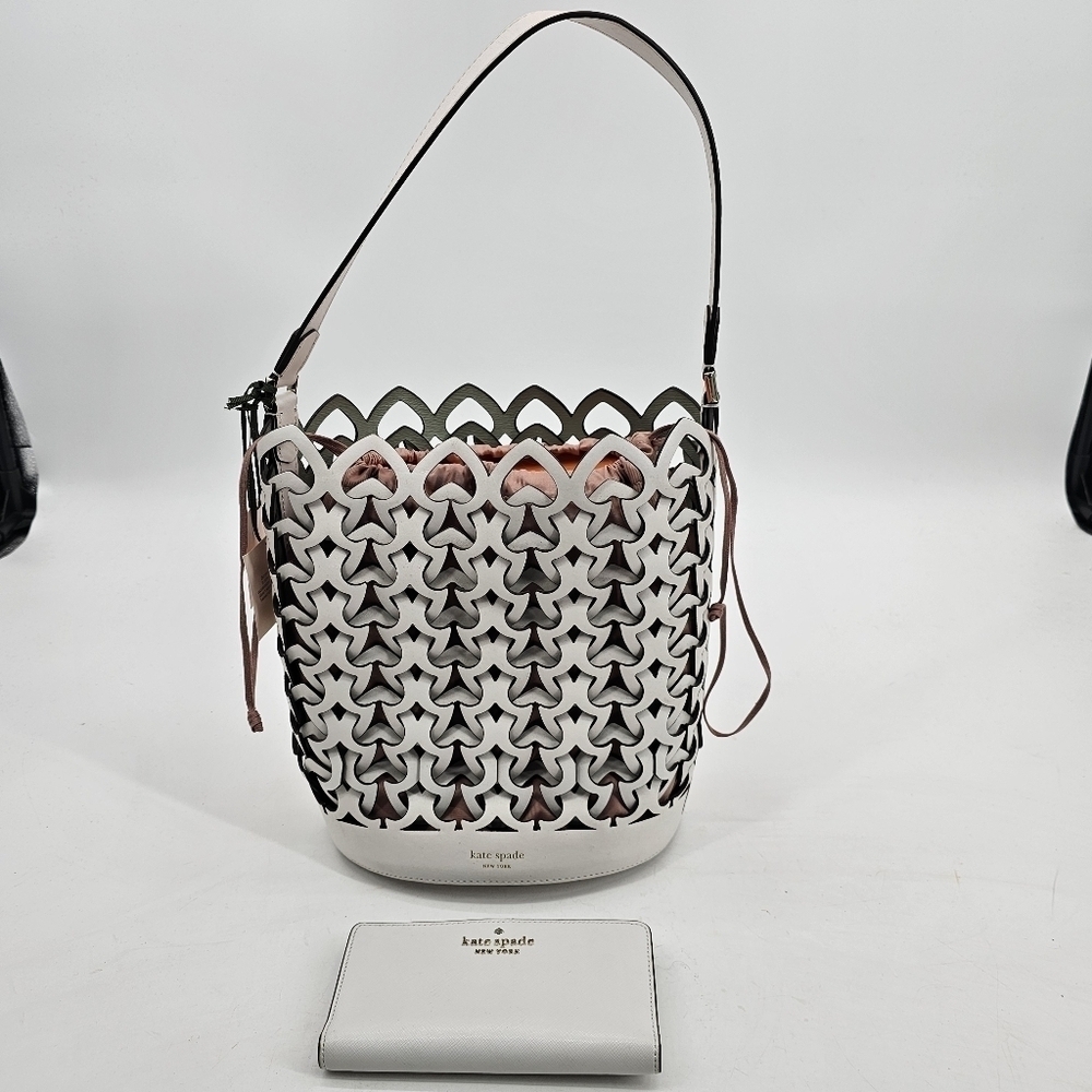 Kate Spade New York Dolly Perforated Leather Spade Bucket Bag White Bund…